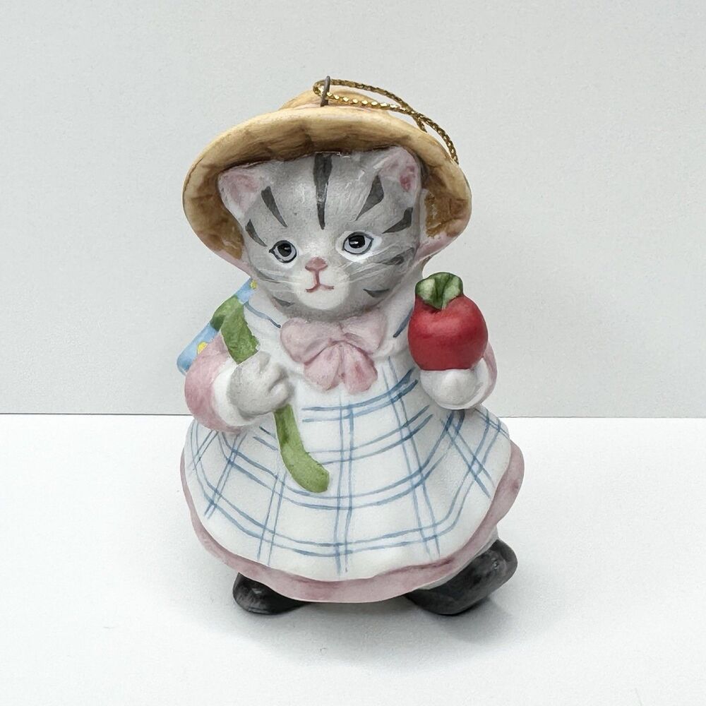 1988 Schmid Kitty Cucumber Christmas Ornament Cat Figure Apple For Teacher